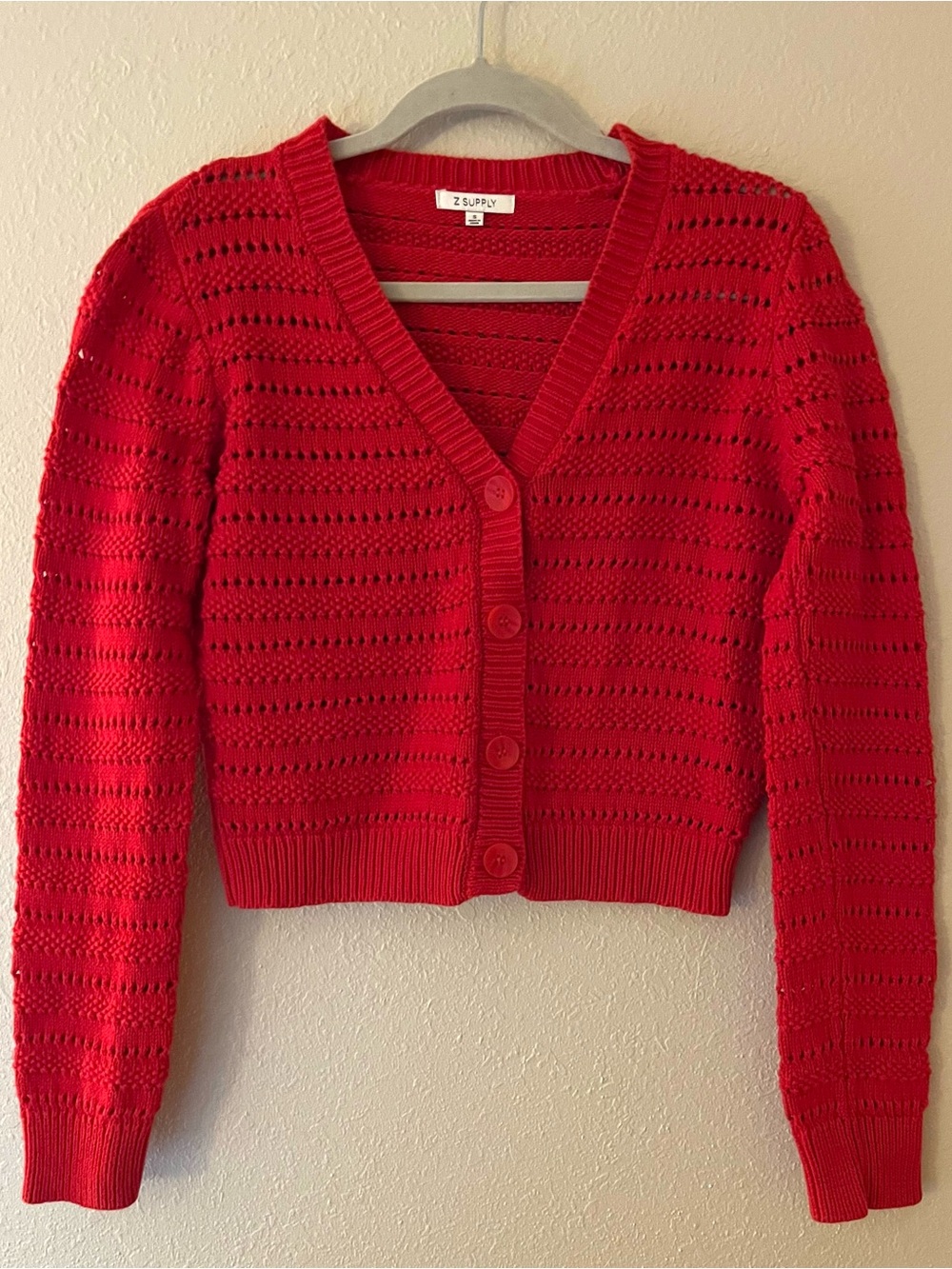 Z Supply Romance Cardigan 100% Cotton Sweater in Cherry Red Size Small